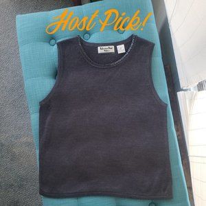 Petite Grey Beaded Neckline Top